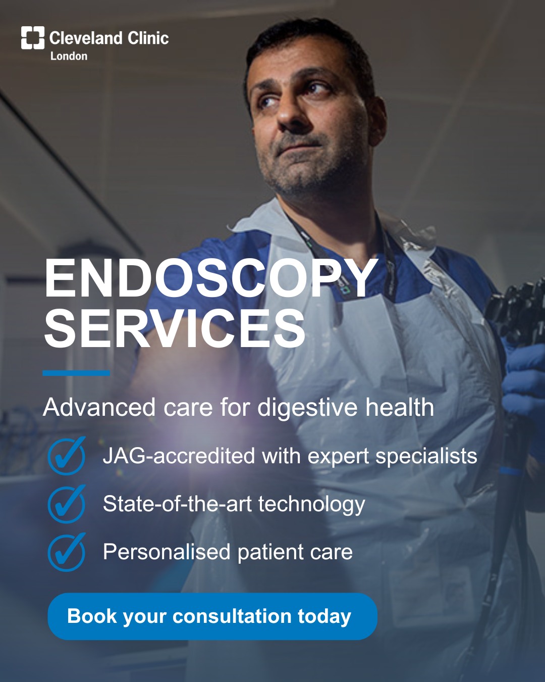Digestive symptoms can leave you with more questions than answers.
At Cleveland Clinic London, our expert endoscopy te
