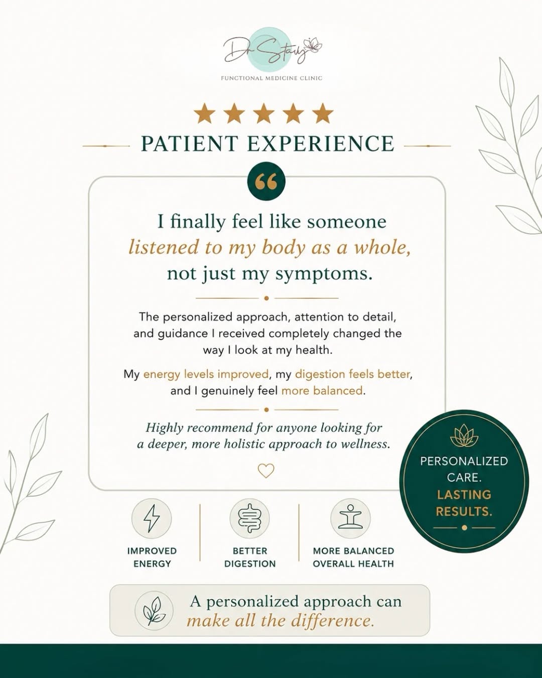 Every person is unique, and so is their health journey. 🌿
One of the core principles of Functional Medicine is looking