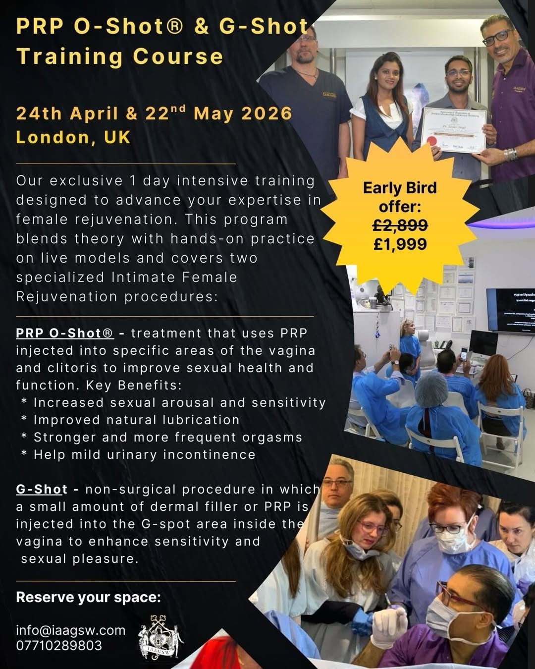 O-Shot & G-Shot training course with Dr Sherif Wakil
24th April & 22nd May 2026
London, UK
This immersive session offe