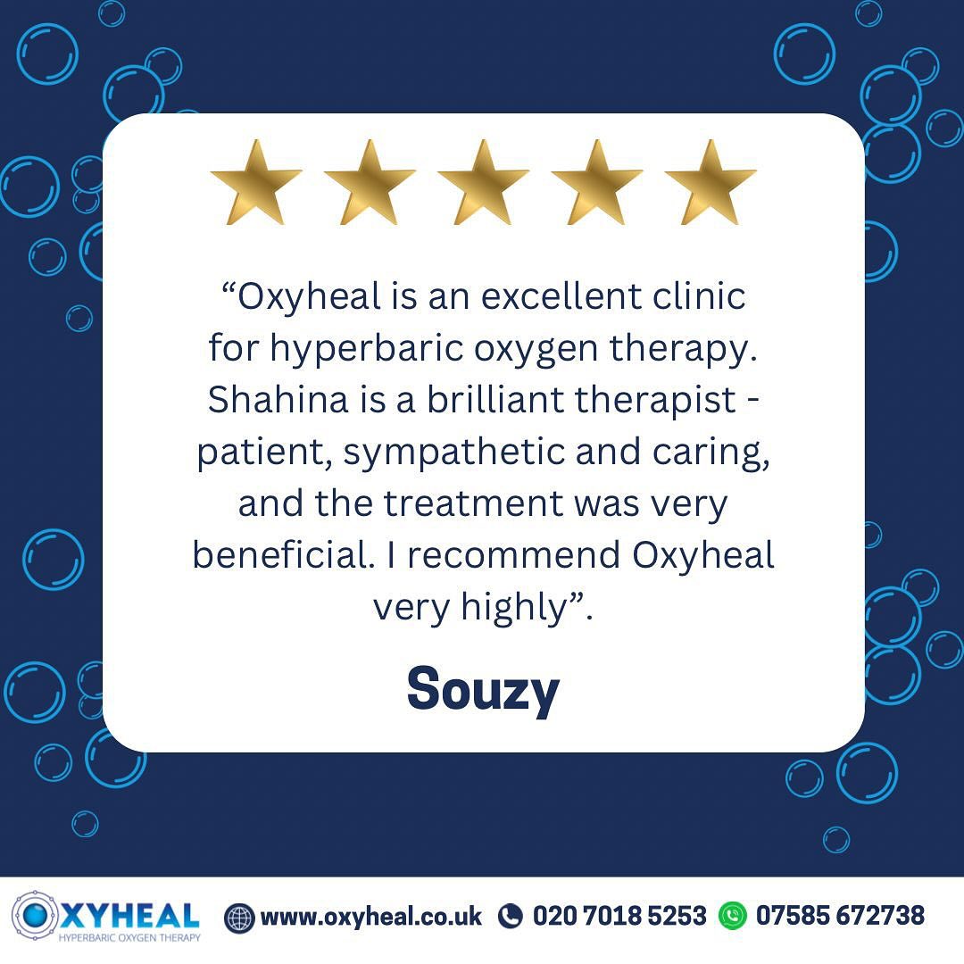 🌟🌟🌟🌟🌟 A glowing review for Oxyheal Hyperbaric Oxygen Therapy! 🌬️💙

✨ “Oxyheal is an excellent clinic for hyperbaric oxyg